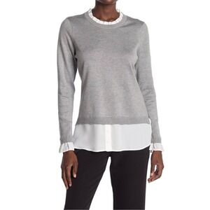 Adrianna‎ Papell Women's Gray Knit Sweater with Ruffle Trim Detail - Size L